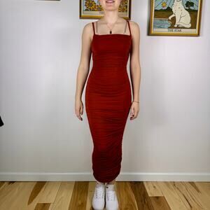 JLUXLABEL Midi length form fitting bodycon dress terracotta size Small